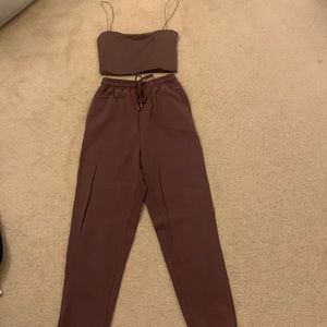 Meshki mauve crop top and matching jogger set